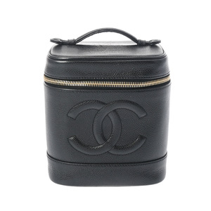 CHANEL シャネル 縦型バニティ 黒 ゴールド金具 A01998 レディース キャビアスキン ハンドバッグ ABランク 中古 銀蔵