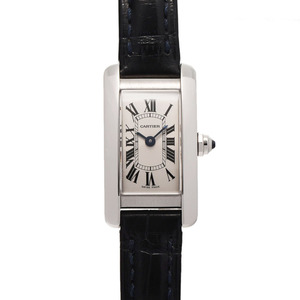 CARTIER Cartier Tank American Mini WSTA0032 lady's SS/ leather wristwatch quarts silver face A rank used silver warehouse 