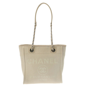 CHANEL シャネル ドーヴィル PM アイボリー シルバー金具 A66939 レディース キャンバス トートバッグ ABランク 中古 銀蔵