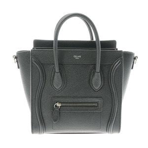 CELINE セリーヌ ラゲージ ナノ 黒 シルバー金具 189243 レディース ドラムドカーフ ハンドバッグ Aランク 中古 銀蔵