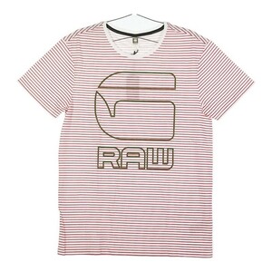 【32879】 新古品 G-STAR RAW ジースターロー 半袖Tシャツ カットソー サイズM レッド 丸首 チェック柄 ロゴマーク オシャレ メンズ