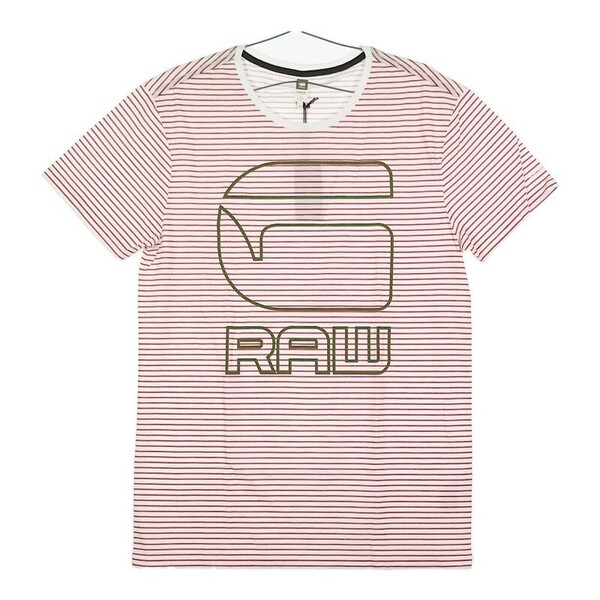 【32874】 新古品 G-STAR RAW ジースターロー 半袖Tシャツ カットソー サイズM レッド 丸首 チェック柄 ロゴマーク オシャレ メンズ