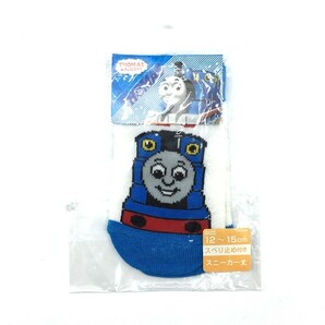 新古品 キッズ12‐15 靴下 THOMAS ブルー 青 ホワイト 白 かわいい 未使用 イラスト 滑り止め付 トーマス 【21181】