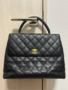 ■□ シャネル CHANEL ケリーバッグ ハンドバッグ マトラッセ フラップ キャビアスキン ヴィンテージ ブラック ゴールド