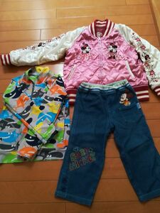 子供服3点セット　ミニーのスカジャン120+babyミッキー デニム パンツ 90+ラッシュガード　☆リバーシブル　ベロア生地☆