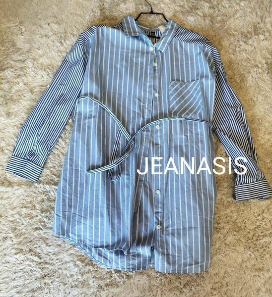 【週末値下げ】ストライプシャツ【JEANASIS】　長袖　　ウエストリボン　ジーナシス