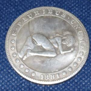 NO-2 foreign old coin America 1881 year Eagle one jpy silver coin / trade silver . old coin 