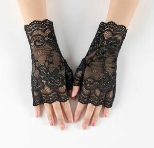 ウエディングレースフィンガーレス結婚式新品黒ショートグローブ指なしブラック手袋