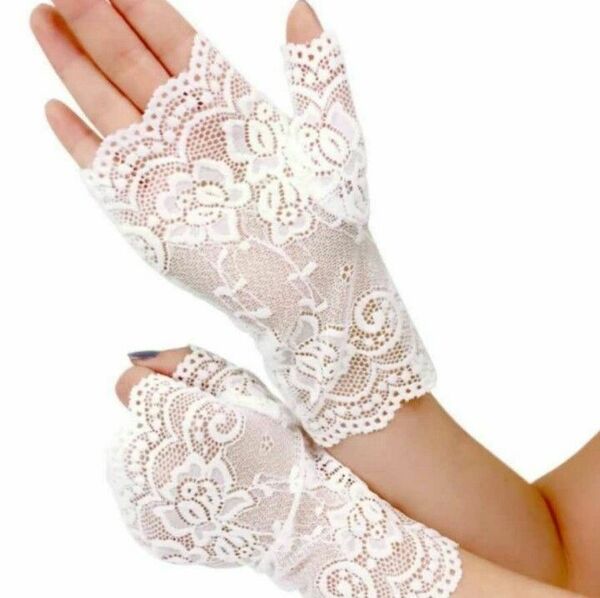 ウエディングレースフィンガーレス結婚式白新品ショートグローブホワイト指なし手袋