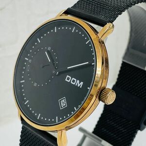 124 ★ 美品 ★ DOM ドム M-302 メンズ腕時計 腕時計 時計 黒文字盤 3針 デイト表示 3気圧防水 ラウンド ステンレス 黒 ブラック QZ AT 