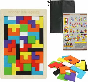 MA・SELE 木製パズル テトリス 型はめ ジグソーパズル パズル 収納袋付き おもちゃ 6歳から 厚さ7ｍｍ プレゼント