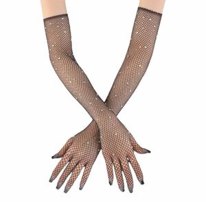  net long glove ball-room dancing Latin dress rhinestone wedding party presentation dress gloves costume black 