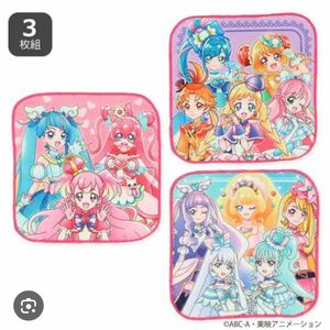 【新品】バンダイ）3枚組ミニタオル（プリキュアオールスターズ）