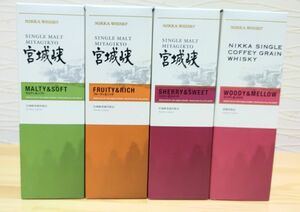 【4本セット】ニッカ シングルモルト宮城峡 三種+グレーンウイスキー ウッディ&メロウ 各180ml瓶 4本セット