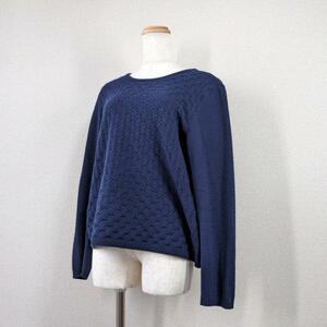 【レリアン】ニット　セーター　カシミヤ　13　XL　ネイビー　ラメ　ケーブル編み　大きいサイズ