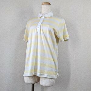 【バーバリー】ゴルフウェア　シャツ　半袖　ボーダー　白　黄色　L