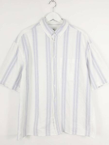 エイチアンドエム H&M オーバーサイズフィット 半袖オックスフォードシャツ 半袖 M ホワイト ライトブルー メンズ 中古 /GI