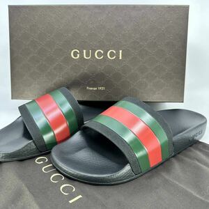 【新品未使用箱付】GUCCI グッチ サンダル シャワーサンダル シェリーライン ブラック ラバー メンズ 10 28cm前後 保存袋付 黒 ブラック