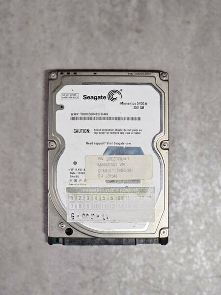  動作保証 シーゲート Seagate ST9250315AS 2.5インチHDD(ハードディスク)★250GB SATA300 5400rpm 9.5mm★【中古動作品】★HP108★