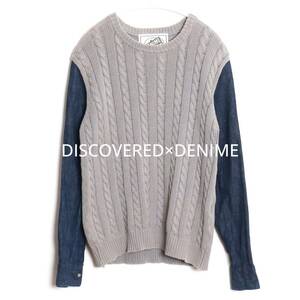 DISCOVERED×DENIME 13SS アランニット クルーネック セーター 1 コットン 綿100% ドゥニーム 再構築 フェイクレイヤード デニムシャツ