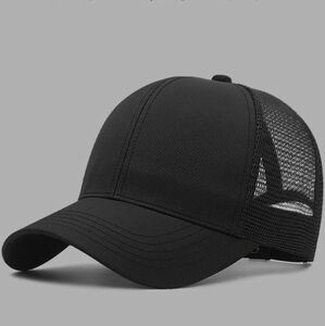 新品 ブラック超大きい帽子速乾無地センターシームナイロンメッシュバックベルトにて調整可能