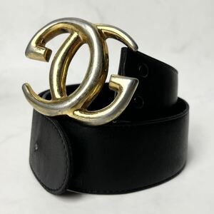 [ Vintage goods ] OLD GUCCI Old Gucci Bick GG buckle leather belt lady's black 