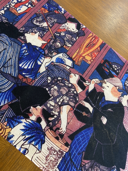 おほろ月猫の盛 歌川国芳 手ぬぐい 浮世絵 サイズは約88cm 35cm