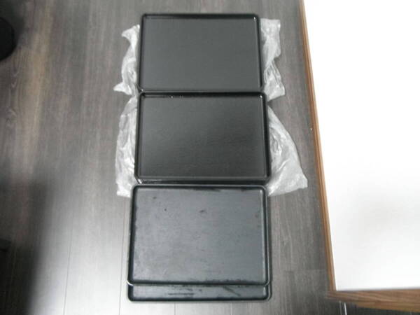 【未使用】角盆 お盆 トレー 配膳 黒 10枚 おまけ中古2枚 和食器 木目調 和風