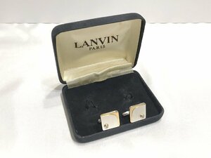 ■【YS-1】ランバン LANVIN カフス ■ 石付き シルバー系 × ゴールド系 トップ1.5cm×1.5cm ■ 元ケース 【同梱可能商品】■D