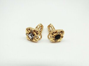 ■【YS-1】 NINA RICCI ニナリッチ イヤリング ■ ロゴ 石付き GP ゴールド系 トップ約1.2cm×1.2cm ■ 刻印有 訳アリ 【同梱可能商品】■J