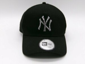 ■【YS-1】 ニューエラ NEW ERA キャップ ■ 帽子 野球 ヤンキース ラインストーン ■ 良好 ■ サイズ57.5cm 黒系■【同梱可能商品】■A