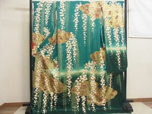  all. kimono shop san * long-sleeved kimono . taking branch shide . Sakura gold paint .. dyeing silk *t333