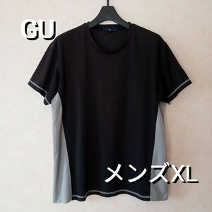 GU ジーユー ／ ドライ 半袖 Tシャツ スポーツシャツ 黒×グレー メンズXL ポリエステル100％