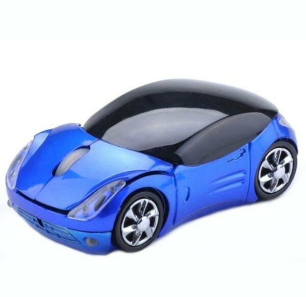 フェラーリ風 車型 USBワイヤレス 光学マウス (ブルー)単4アルカリ電池付属