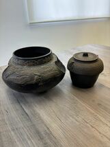 風炉釜 香炉　茶道具 鉄製 茶釜 アンティーク 工芸品 鉄器 2点　_画像3