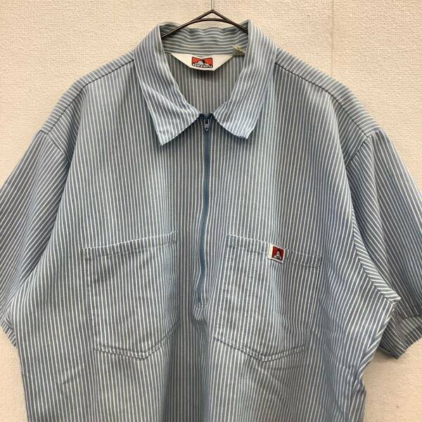 BEN DAVIS 80s ベンデイビス ハーフジップシャツ ヒッコリー 半袖 USA製 size M ライトブルー 79636