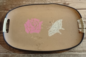 50s vintage tray ヴィンテージ トレイ おぼん 薔薇 蝶々