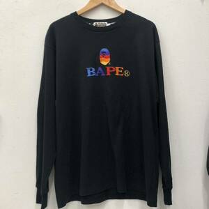 ⑰A BATHING APE アベイシングエイプ 長袖Tシャツ L BLK ブラック コットン 001LTH701006I 