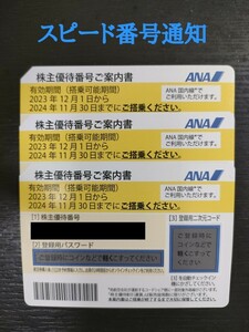 【スピード番号通知】ANA　株主優待券　2024年11月30日利用期限　最大3枚まで