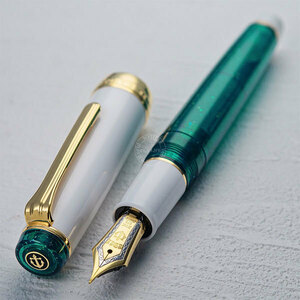 ** bargain goods![WANCHER × SAILOR/ sailor ] transparent axis Professional gear 21 gold fountain pen Shamrock green lame F small character exhibition goods /S194N