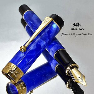 ◆●美工筆万年筆【JINHAO/金豪】100 ブルーモザイクGT アクリル軸 太軸 両用式 滑らかな書き味 大型ニブ デコペン 新品 1円～ /JH32美工*