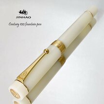 ◆●万年筆【JINHAO/ジンハオ】Century 100 セミクリア ホワイト 太軸 アクリル軸 両用式 滑らかな書き味 F 細字 白軸 新品 1円～/JH165WH_画像4