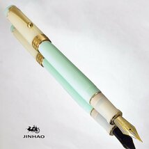 ◆●万年筆【JINHAO/ジンハオ】Century 100 ライトグリーン ホワイト 太軸 アクリル軸 両用式 滑らかな書き味 F 細字 新品 1円～/JH165LGN_画像6