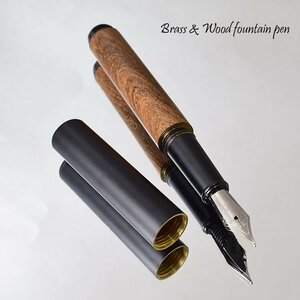**[MONTEMOUNT] brass × wood fountain pen black cap × Brown natural tree axis nib silver color M middle character made of metal compact new goods 1 jpy ~/K315BWSV