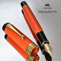 ◆●美工筆 万年筆【JINHAO/金豪】100 オレンジブラックGT 橙 アクリル軸 太軸 両用式 滑らかな書き味 大型ニブ 新品 1円～ /JH31美工_画像1