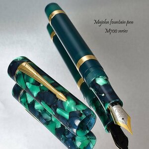 *^[MAJOHN]M700 acrylic fiber resin fountain pen mo The ik pattern green steel nibF( small character ) cartridge / converter type new goods 1 jpy ~/MO39GN#