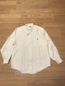 クリーニング屋さん済み 正規 CHEMISE LACOSTE ラコステ サイズ4／L～LL相当？ ワニマーク&ポケット付き 薄手 長袖 ストライプ BDシャツ