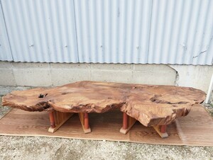 天然木 国産欅 一枚板天板 竹脚 座卓 1490×520×250 無垢 ローテーブル 座敷机