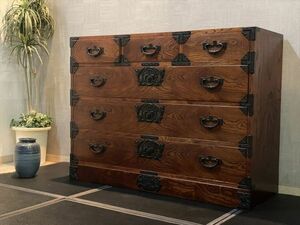  super-beauty goods rock .. chest of drawers top class metal fittings chest of drawers approximately 42 ten thousand jpy . ground . male work wistaria . woodworking place 4 step 6 cup zelkova material tradition handicraft drawer storage .. furniture Japan furniture peace furniture peace .