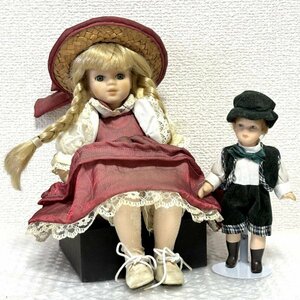 ビスクドール 陶器人形 西洋人形 男の子 女の子 陶器 2点セット レース ドレス 麦わら帽子 ■駒A ■佐022